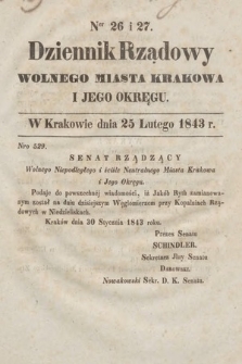 Dziennik Rządowy Wolnego Miasta Krakowa i Jego Okręgu. 1843, nr 26-27