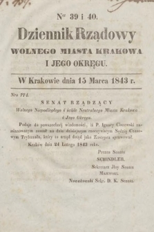 Dziennik Rządowy Wolnego Miasta Krakowa i Jego Okręgu. 1843, nr 39-40