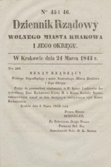 Dziennik Rządowy Wolnego Miasta Krakowa i Jego Okręgu. 1843, nr 45-46