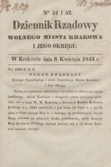 Dziennik Rządowy Wolnego Miasta Krakowa i Jego Okręgu. 1843, nr 51-52