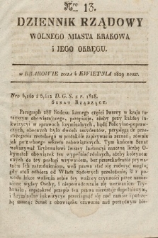 Dziennik Rządowy Wolnego Miasta Krakowa i Jego Okręgu. 1829, nr 13