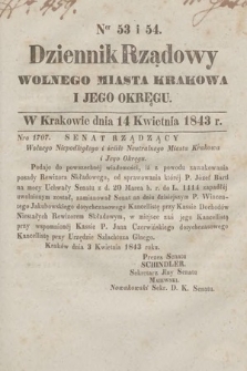 Dziennik Rządowy Wolnego Miasta Krakowa i Jego Okręgu. 1843, nr 53-54