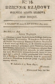 Dziennik Rządowy Wolnego Miasta Krakowa i Jego Okręgu. 1829, nr 16