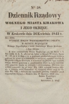 Dziennik Rządowy Wolnego Miasta Krakowa i Jego Okręgu. 1843, nr 58