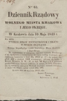 Dziennik Rządowy Wolnego Miasta Krakowa i Jego Okręgu. 1843, nr 65