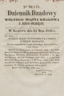 Dziennik Rządowy Wolnego Miasta Krakowa i Jego Okręgu. 1843, nr 70-71