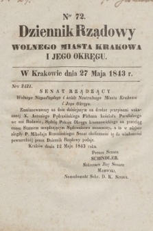 Dziennik Rządowy Wolnego Miasta Krakowa i Jego Okręgu. 1843, nr 72