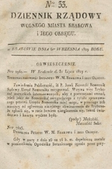 Dziennik Rządowy Wolnego Miasta Krakowa i Jego Okręgu. 1829, nr 33