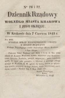 Dziennik Rządowy Wolnego Miasta Krakowa i Jego Okręgu. 1843, nr 76-77