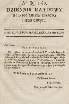 Dziennik Rządowy Wolnego Miasta Krakowa i Jego Okręgu. 1829, nr 39-40