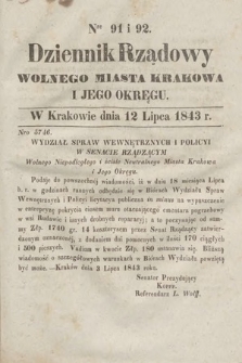 Dziennik Rządowy Wolnego Miasta Krakowa i Jego Okręgu. 1843, nr 91-92