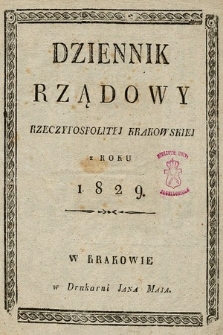 Dziennik Rządowy Wolnego Miasta Krakowa i Jego Okręgu. 1829, Rejestr Dziennika