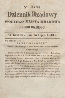 Dziennik Rządowy Wolnego Miasta Krakowa i Jego Okręgu. 1843, nr 93-94