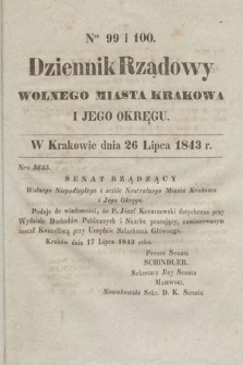 Dziennik Rządowy Wolnego Miasta Krakowa i Jego Okręgu. 1843, nr 99-100