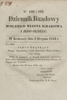 Dziennik Rządowy Wolnego Miasta Krakowa i Jego Okręgu. 1843, nr 103-104