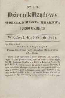 Dziennik Rządowy Wolnego Miasta Krakowa i Jego Okręgu. 1843, nr 107