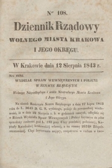 Dziennik Rządowy Wolnego Miasta Krakowa i Jego Okręgu. 1843, nr 108