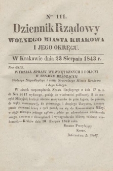 Dziennik Rządowy Wolnego Miasta Krakowa i Jego Okręgu. 1843, nr 111