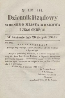 Dziennik Rządowy Wolnego Miasta Krakowa i Jego Okręgu. 1843, nr 112-113