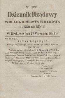 Dziennik Rządowy Wolnego Miasta Krakowa i Jego Okręgu. 1843, nr 122
