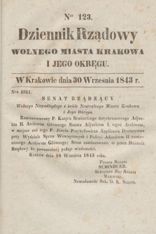 Dziennik Rządowy Wolnego Miasta Krakowa i Jego Okręgu. 1843, nr 123