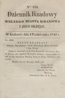 Dziennik Rządowy Wolnego Miasta Krakowa i Jego Okręgu. 1843, nr 124