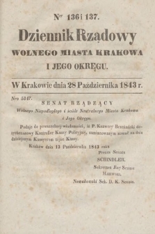 Dziennik Rządowy Wolnego Miasta Krakowa i Jego Okręgu. 1843, nr 136-137