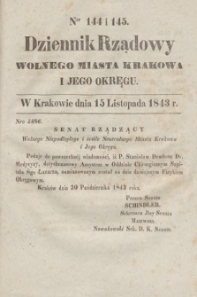 Dziennik Rządowy Wolnego Miasta Krakowa i Jego Okręgu. 1843, nr 144-145