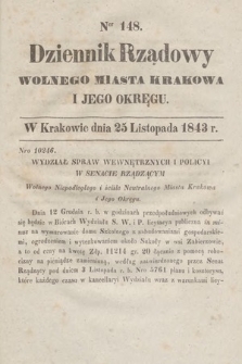 Dziennik Rządowy Wolnego Miasta Krakowa i Jego Okręgu. 1843, nr 148