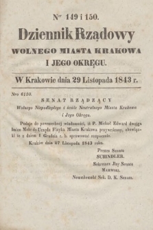 Dziennik Rządowy Wolnego Miasta Krakowa i Jego Okręgu. 1843, nr 149-150