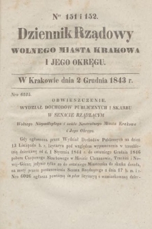 Dziennik Rządowy Wolnego Miasta Krakowa i Jego Okręgu. 1843, nr 151-152