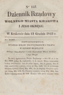 Dziennik Rządowy Wolnego Miasta Krakowa i Jego Okręgu. 1843, nr 157