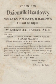 Dziennik Rządowy Wolnego Miasta Krakowa i Jego Okręgu. 1843, nr 158-159