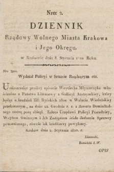 Dziennik Rządowy Wolnego Miasta Krakowa i Jego Okręgu. 1820, nr 2
