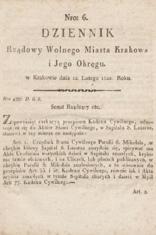Dziennik Rządowy Wolnego Miasta Krakowa i Jego Okręgu. 1820, nr 6