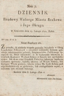 Dziennik Rządowy Wolnego Miasta Krakowa i Jego Okręgu. 1820, nr 7