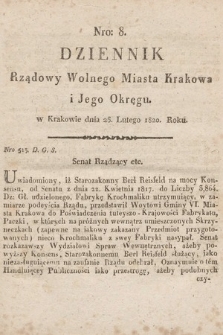 Dziennik Rządowy Wolnego Miasta Krakowa i Jego Okręgu. 1820, nr 8