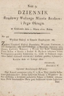 Dziennik Rządowy Wolnego Miasta Krakowa i Jego Okręgu. 1820, nr 9