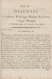 Dziennik Rządowy Wolnego Miasta Krakowa i Jego Okręgu. 1820, nr 13