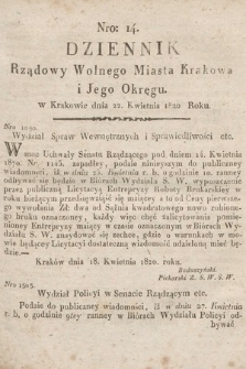 Dziennik Rządowy Wolnego Miasta Krakowa i Jego Okręgu. 1820, nr 14