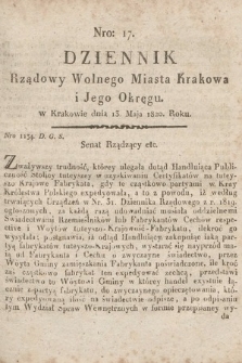 Dziennik Rządowy Wolnego Miasta Krakowa i Jego Okręgu. 1820, nr 17