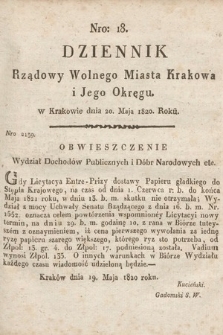 Dziennik Rządowy Wolnego Miasta Krakowa i Jego Okręgu. 1820, nr 18