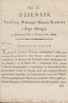 Dziennik Rządowy Wolnego Miasta Krakowa i Jego Okręgu. 1820, nr 20