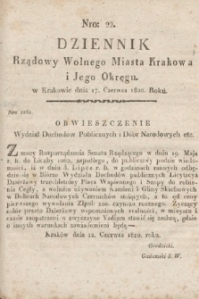 Dziennik Rządowy Wolnego Miasta Krakowa i Jego Okręgu. 1820, nr 22