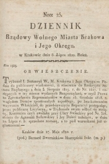 Dziennik Rządowy Wolnego Miasta Krakowa i Jego Okręgu. 1820, nr 25
