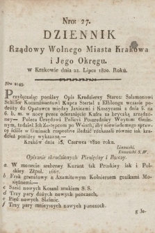 Dziennik Rządowy Wolnego Miasta Krakowa i Jego Okręgu. 1820, nr 27