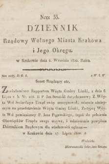 Dziennik Rządowy Wolnego Miasta Krakowa i Jego Okręgu. 1820, nr 33