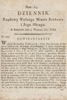 Dziennik Rządowy Wolnego Miasta Krakowa i Jego Okręgu. 1820, nr 34