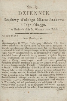 Dziennik Rządowy Wolnego Miasta Krakowa i Jego Okręgu. 1820, nr 37