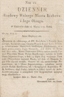 Dziennik Rządowy Wolnego Miasta Krakowa i Jego Okręgu. 1820, nr 12